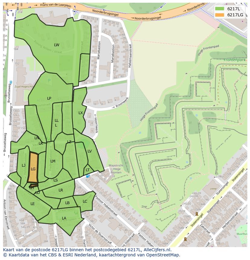 Afbeelding van het postcodegebied 6217 LG op de kaart.