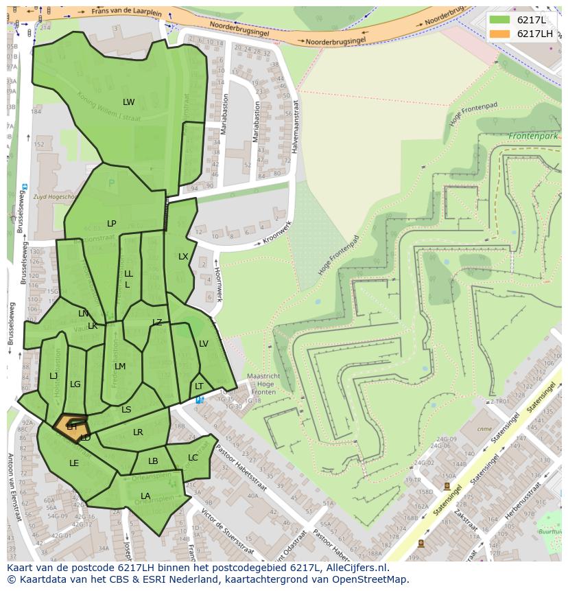Afbeelding van het postcodegebied 6217 LH op de kaart.