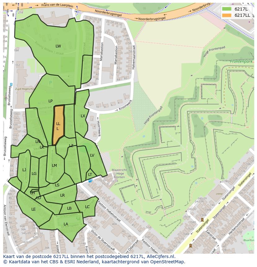 Afbeelding van het postcodegebied 6217 LL op de kaart.