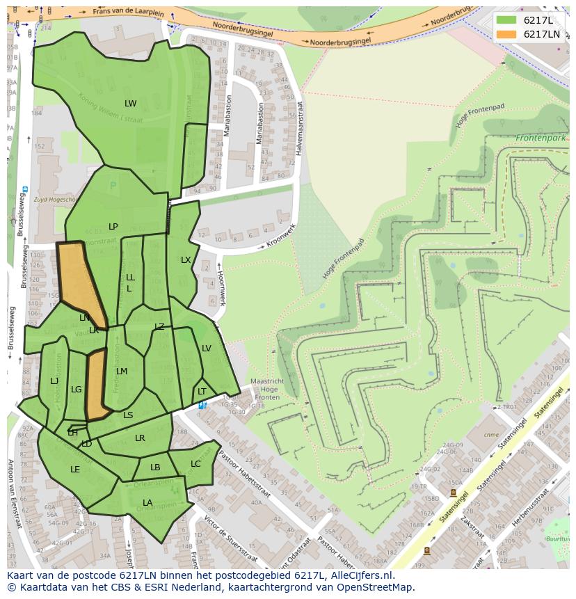 Afbeelding van het postcodegebied 6217 LN op de kaart.