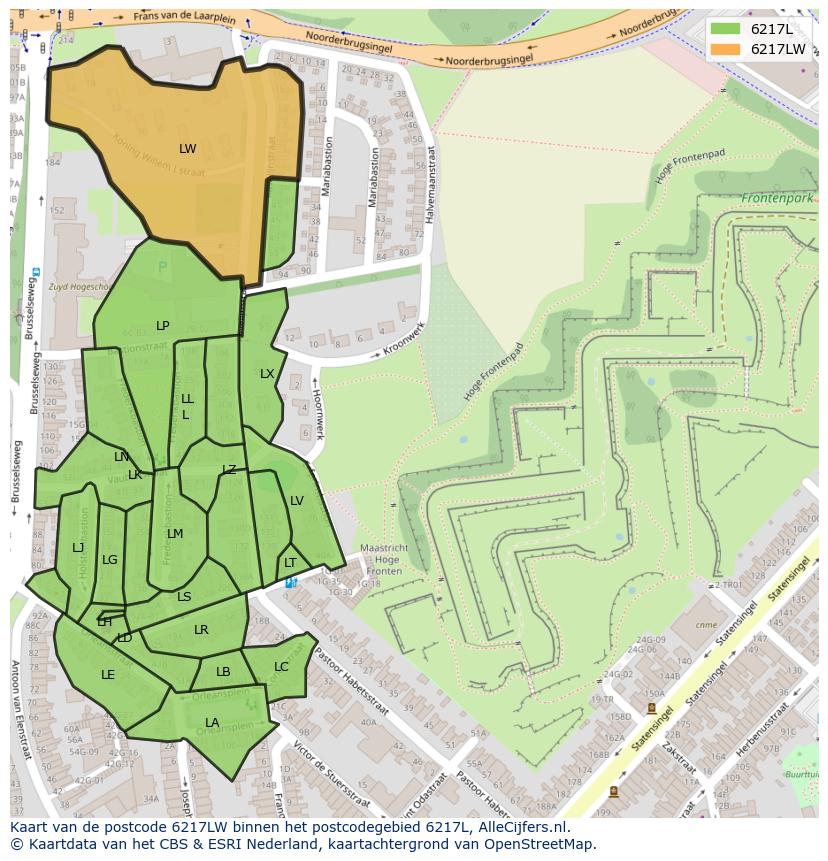 Afbeelding van het postcodegebied 6217 LW op de kaart.