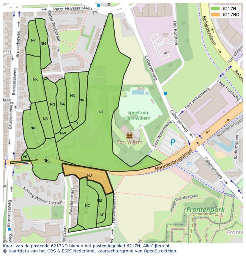 Afbeelding van het postcodegebied 6217 ND op de kaart.