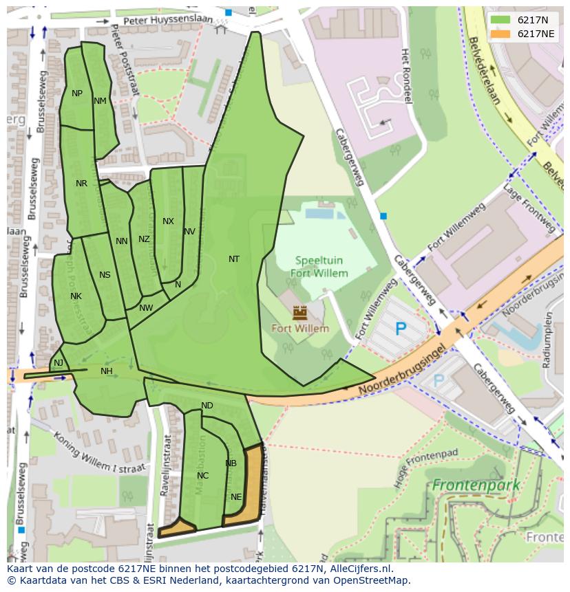 Afbeelding van het postcodegebied 6217 NE op de kaart.