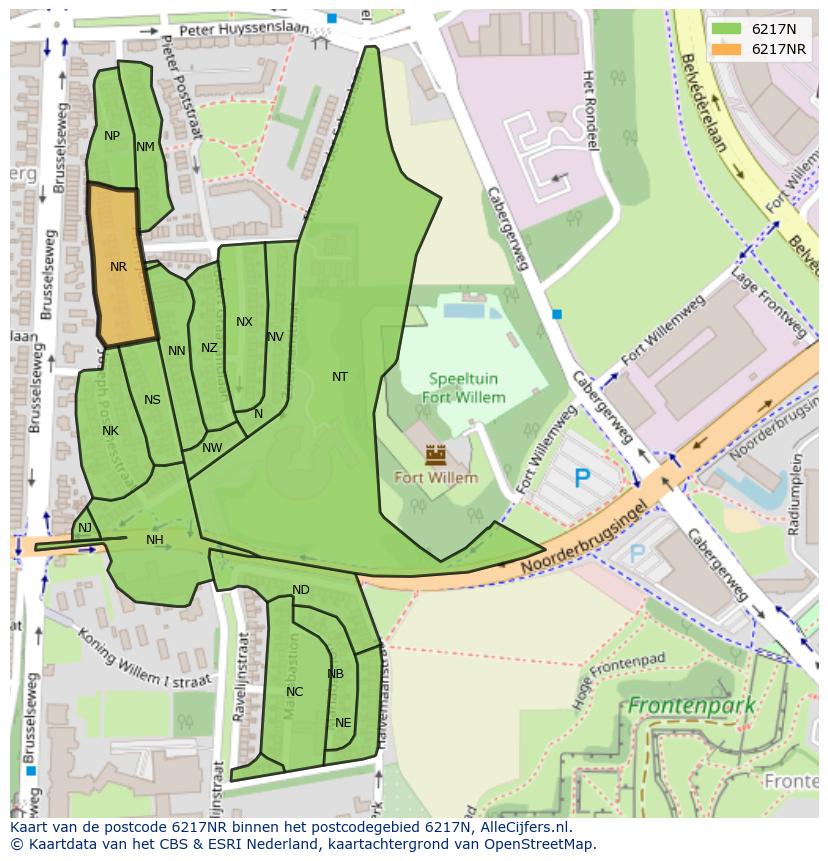 Afbeelding van het postcodegebied 6217 NR op de kaart.