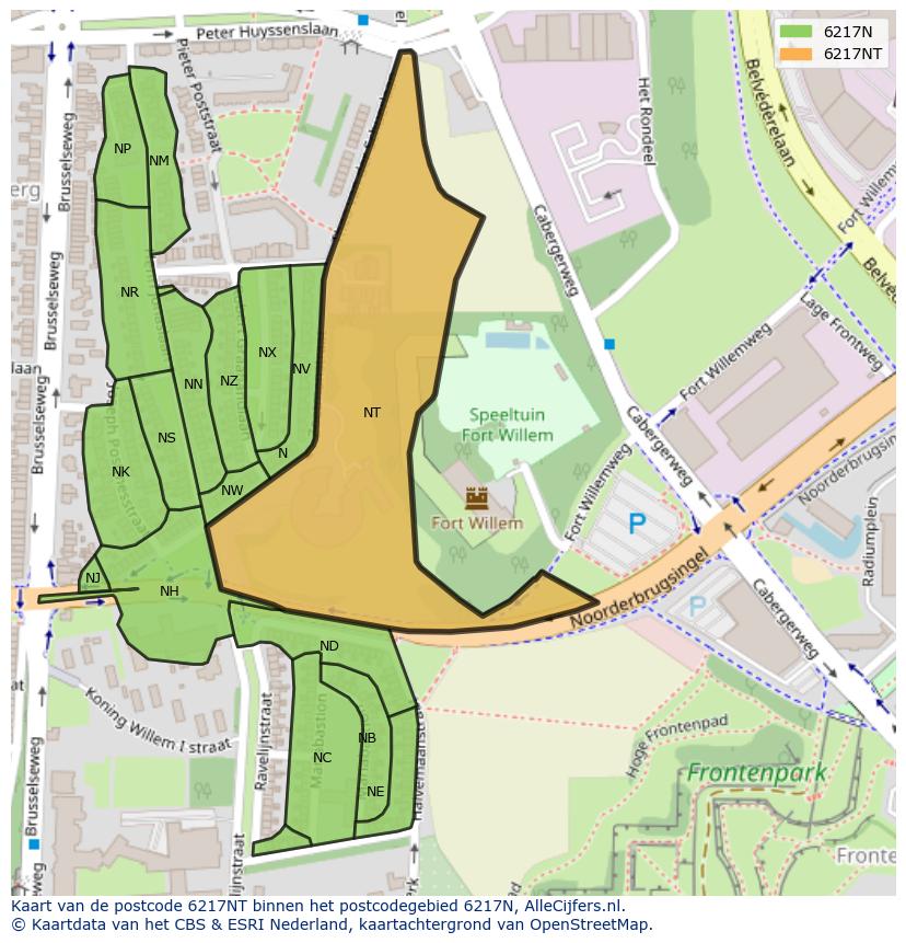Afbeelding van het postcodegebied 6217 NT op de kaart.