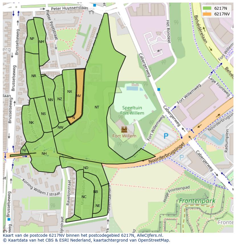 Afbeelding van het postcodegebied 6217 NV op de kaart.