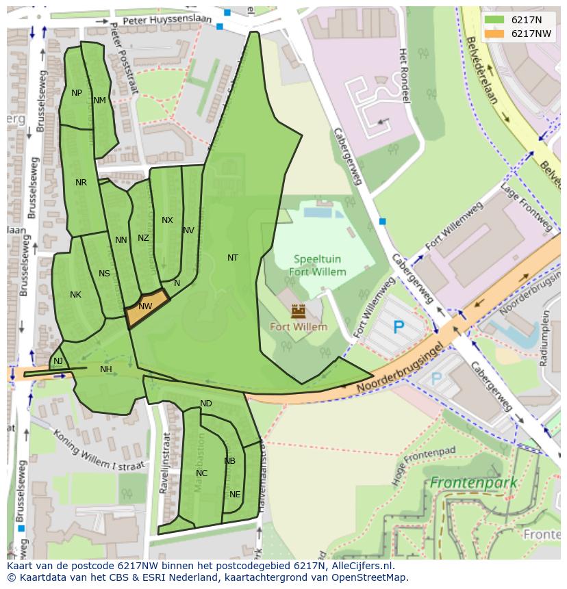 Afbeelding van het postcodegebied 6217 NW op de kaart.