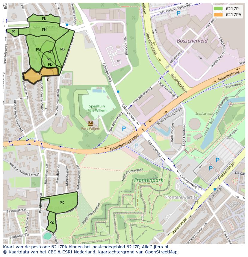 Afbeelding van het postcodegebied 6217 PA op de kaart.