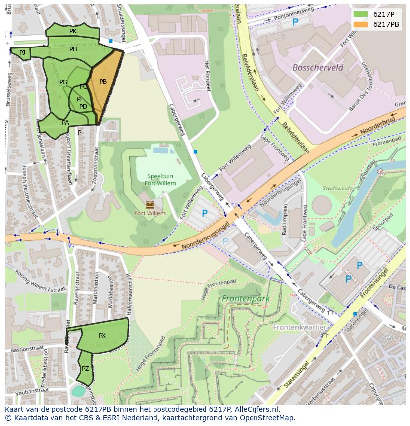 Afbeelding van het postcodegebied 6217 PB op de kaart.