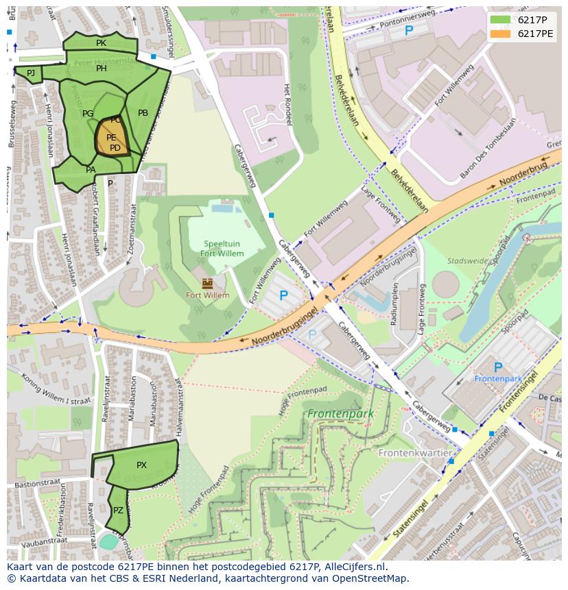 Afbeelding van het postcodegebied 6217 PE op de kaart.