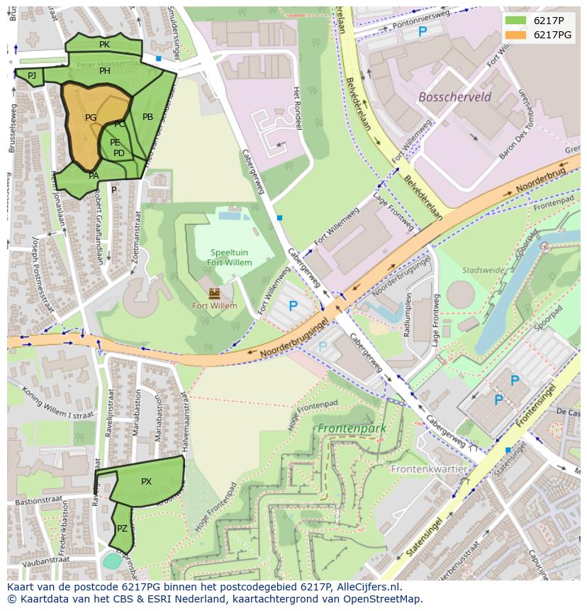 Afbeelding van het postcodegebied 6217 PG op de kaart.