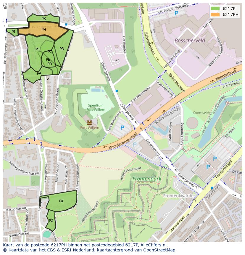 Afbeelding van het postcodegebied 6217 PH op de kaart.
