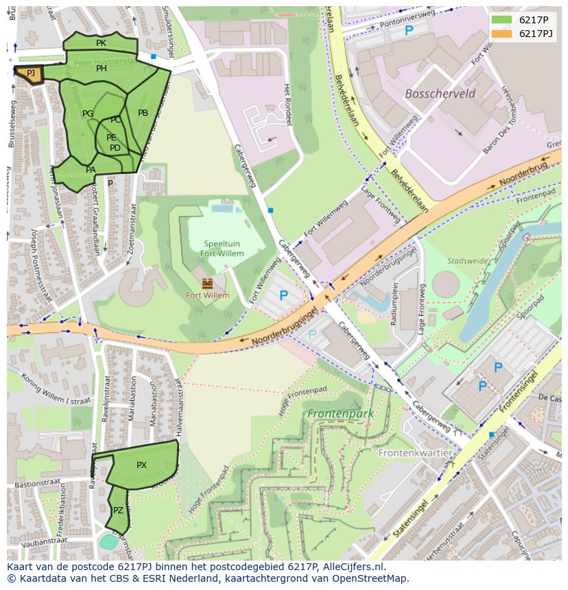 Afbeelding van het postcodegebied 6217 PJ op de kaart.