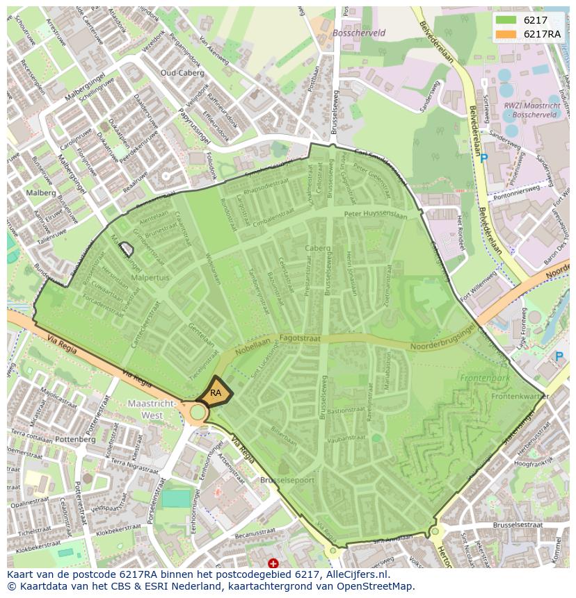 Afbeelding van het postcodegebied 6217 RA op de kaart.