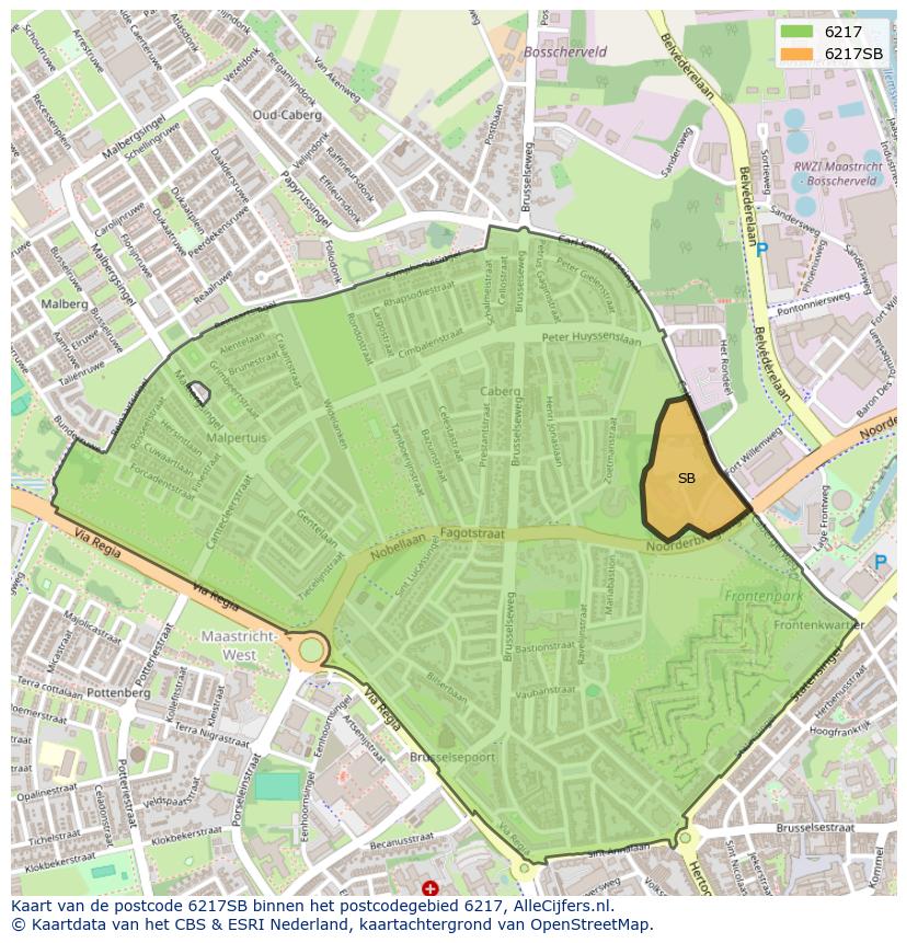 Afbeelding van het postcodegebied 6217 SB op de kaart.