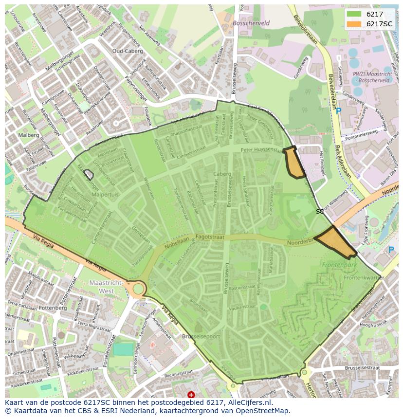 Afbeelding van het postcodegebied 6217 SC op de kaart.