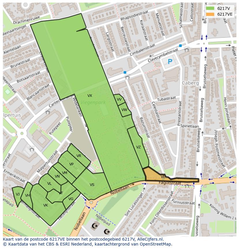 Afbeelding van het postcodegebied 6217 VE op de kaart.