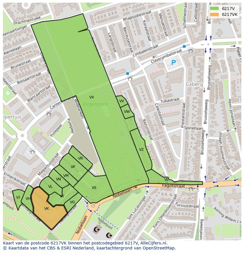 Afbeelding van het postcodegebied 6217 VK op de kaart.