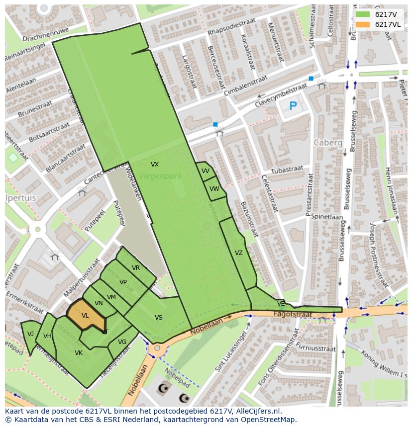 Afbeelding van het postcodegebied 6217 VL op de kaart.