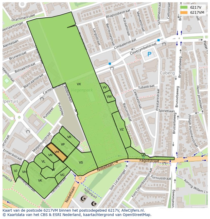 Afbeelding van het postcodegebied 6217 VM op de kaart.