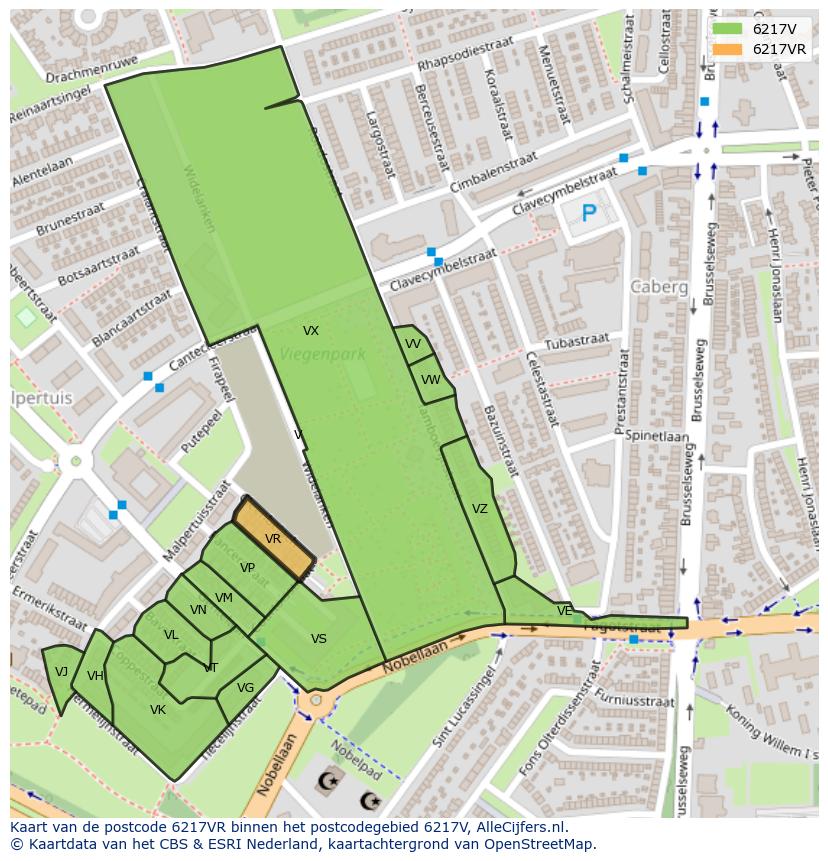 Afbeelding van het postcodegebied 6217 VR op de kaart.