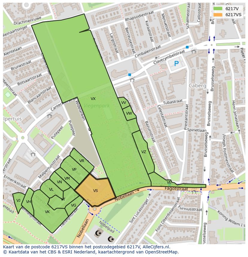 Afbeelding van het postcodegebied 6217 VS op de kaart.