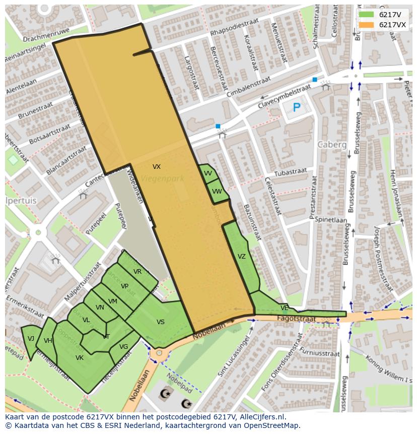 Afbeelding van het postcodegebied 6217 VX op de kaart.