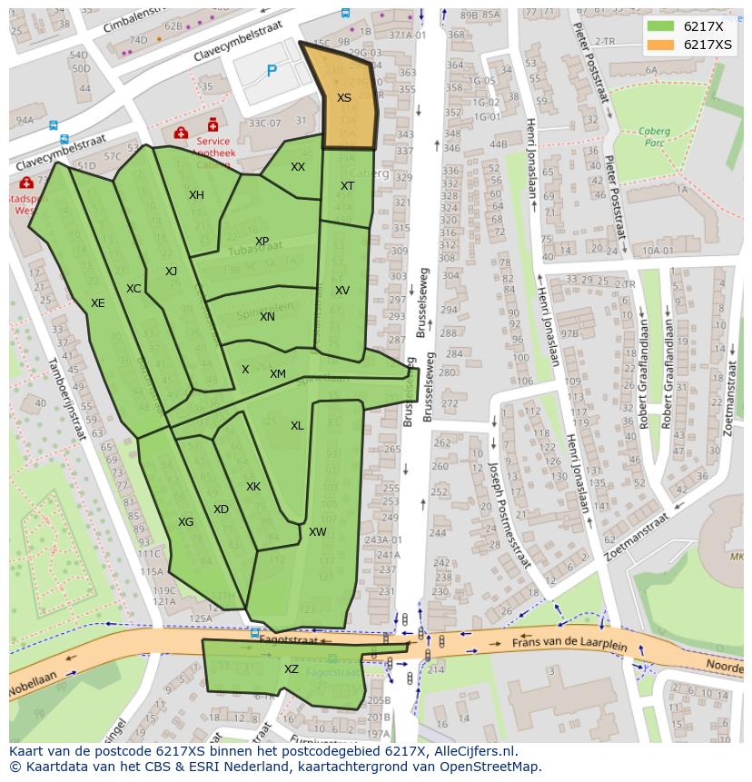 Afbeelding van het postcodegebied 6217 XS op de kaart.