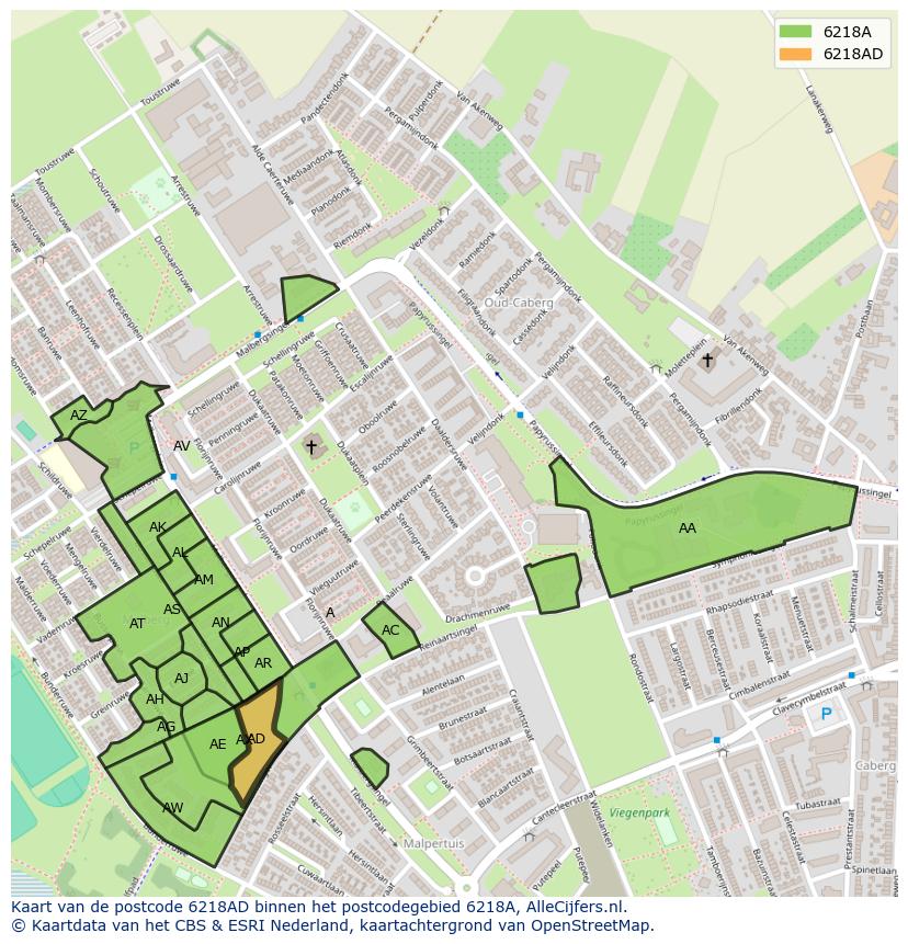 Afbeelding van het postcodegebied 6218 AD op de kaart.