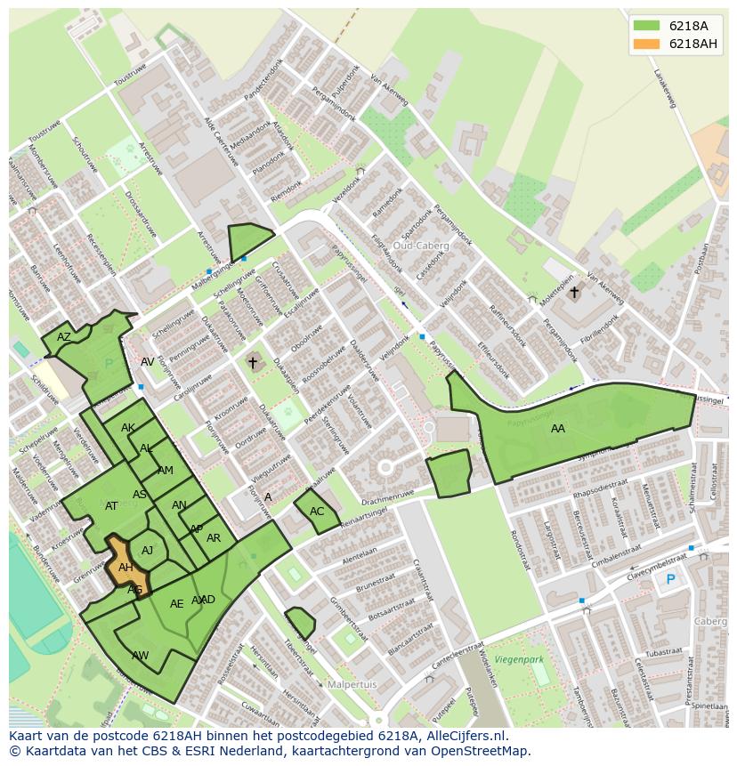 Afbeelding van het postcodegebied 6218 AH op de kaart.