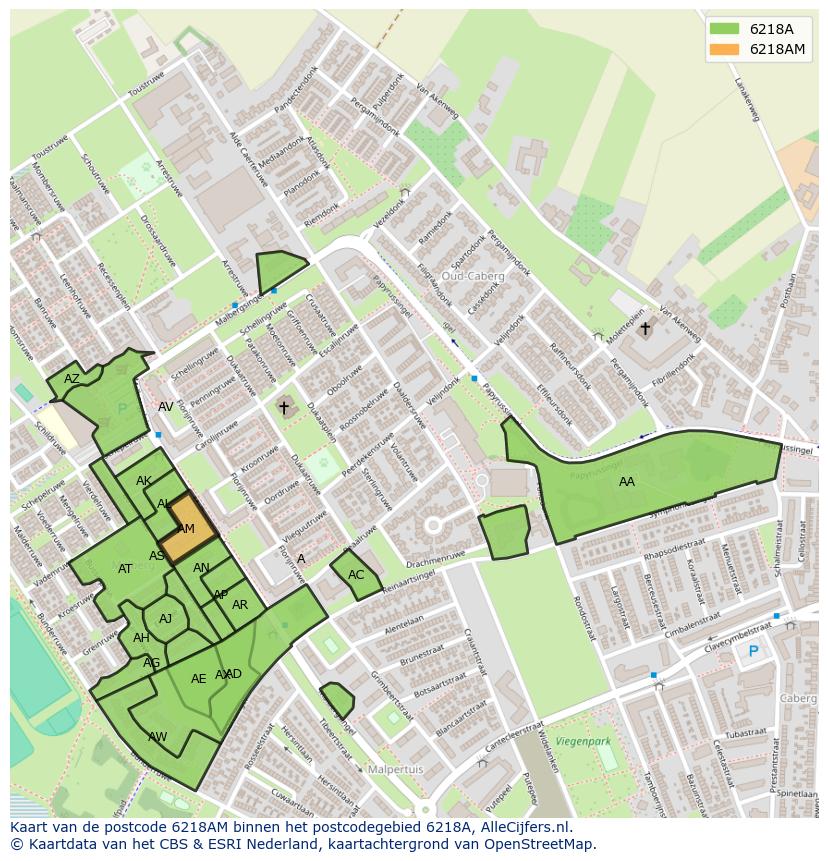 Afbeelding van het postcodegebied 6218 AM op de kaart.
