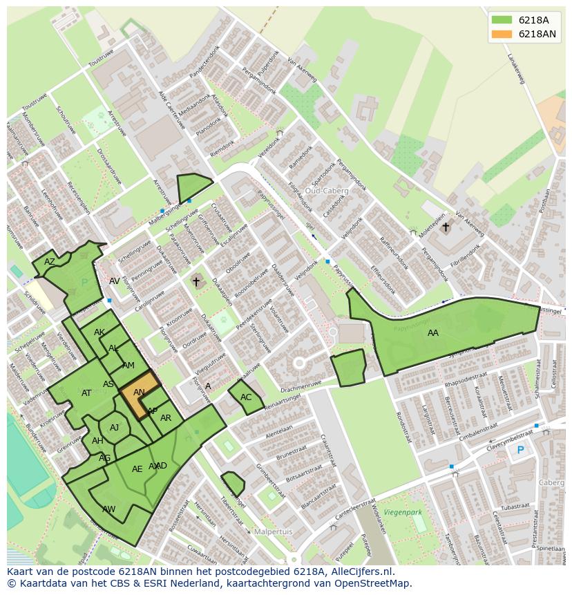 Afbeelding van het postcodegebied 6218 AN op de kaart.