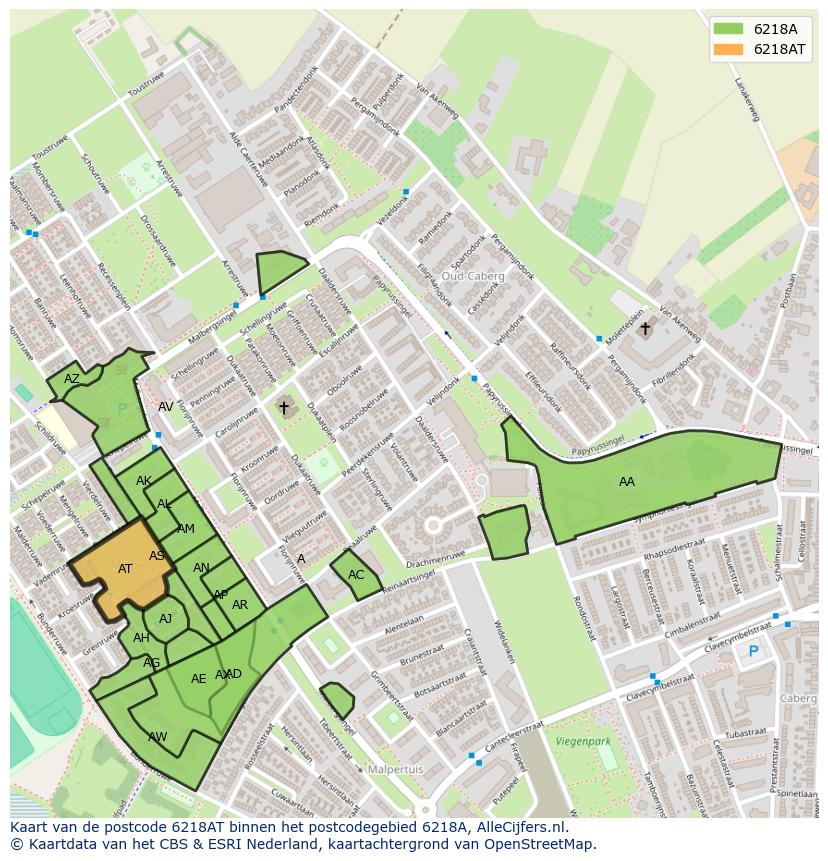 Afbeelding van het postcodegebied 6218 AT op de kaart.