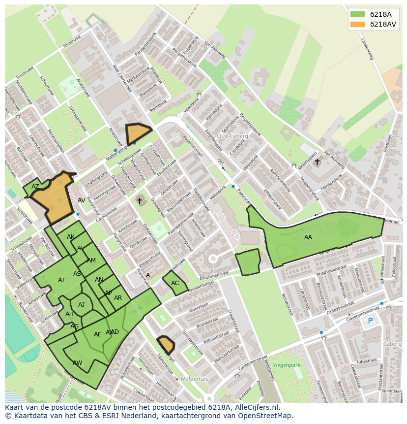 Afbeelding van het postcodegebied 6218 AV op de kaart.