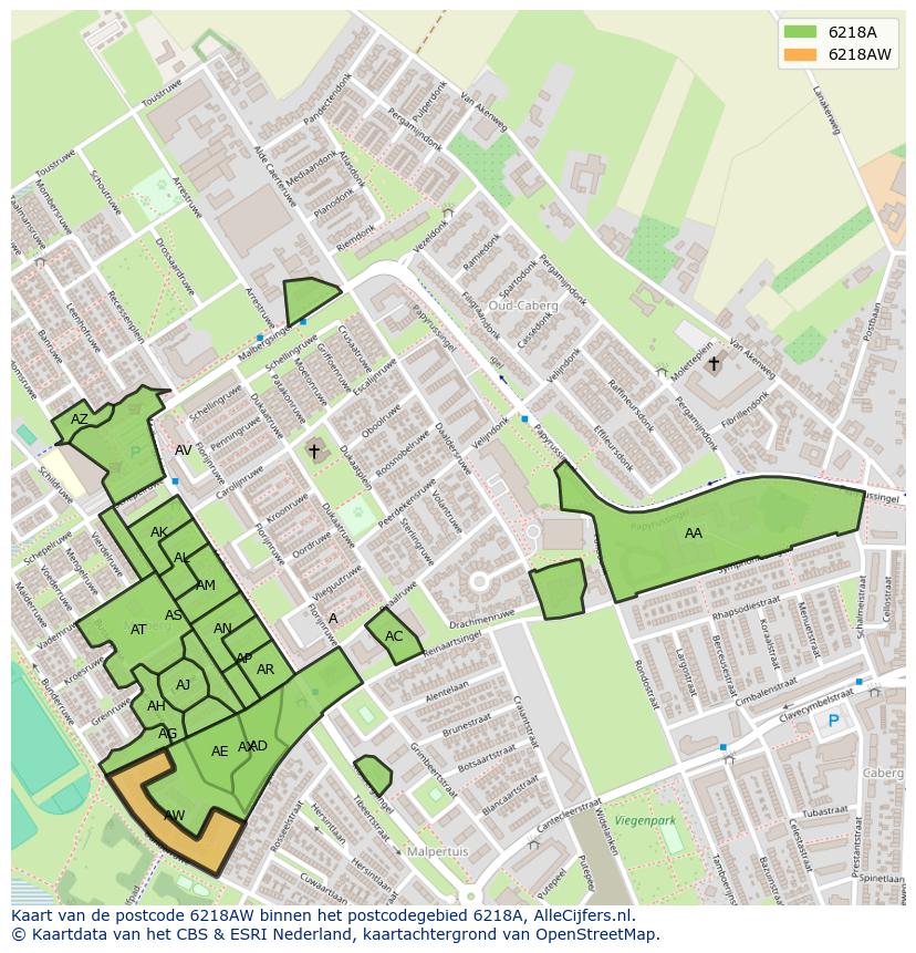 Afbeelding van het postcodegebied 6218 AW op de kaart.