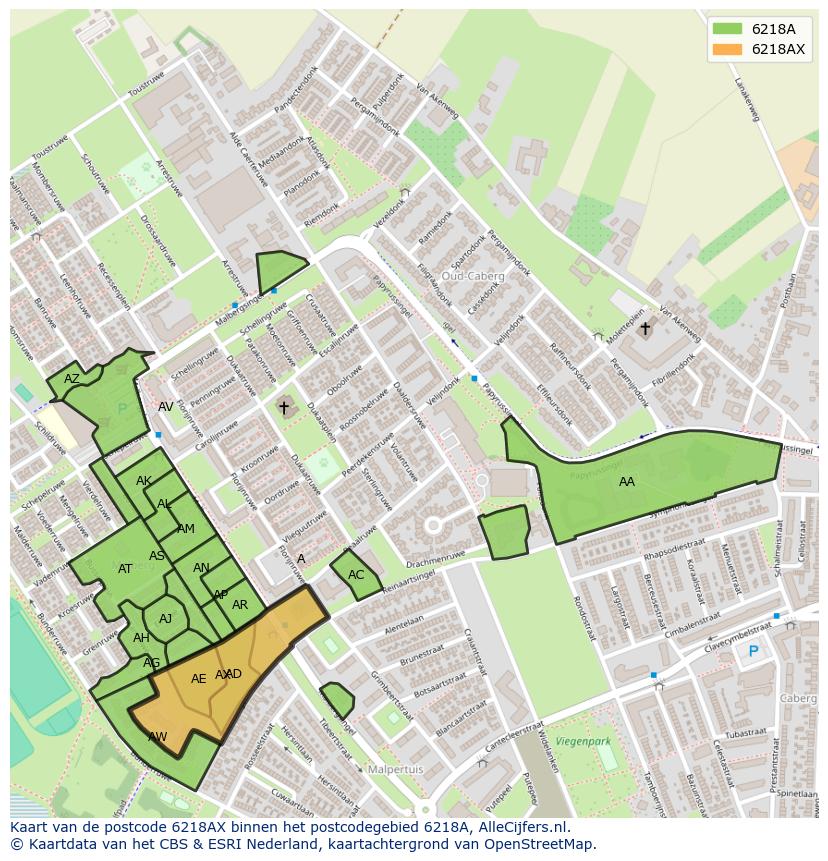 Afbeelding van het postcodegebied 6218 AX op de kaart.