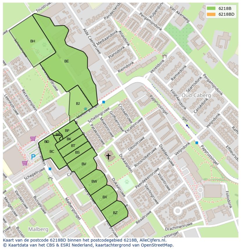 Afbeelding van het postcodegebied 6218 BD op de kaart.