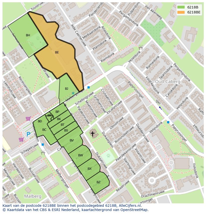 Afbeelding van het postcodegebied 6218 BE op de kaart.