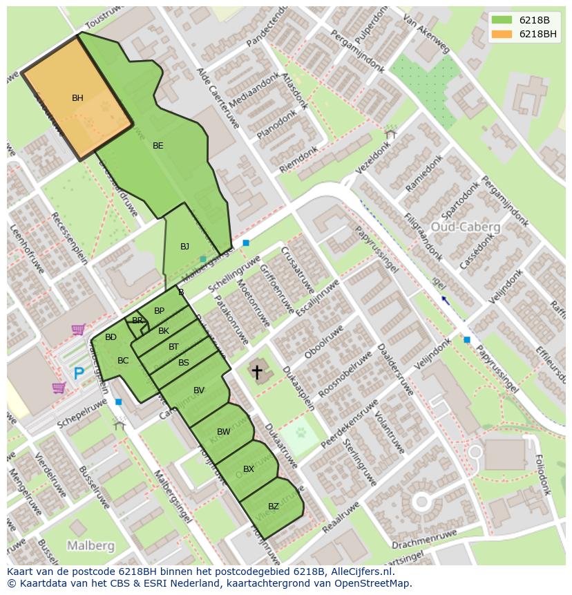 Afbeelding van het postcodegebied 6218 BH op de kaart.