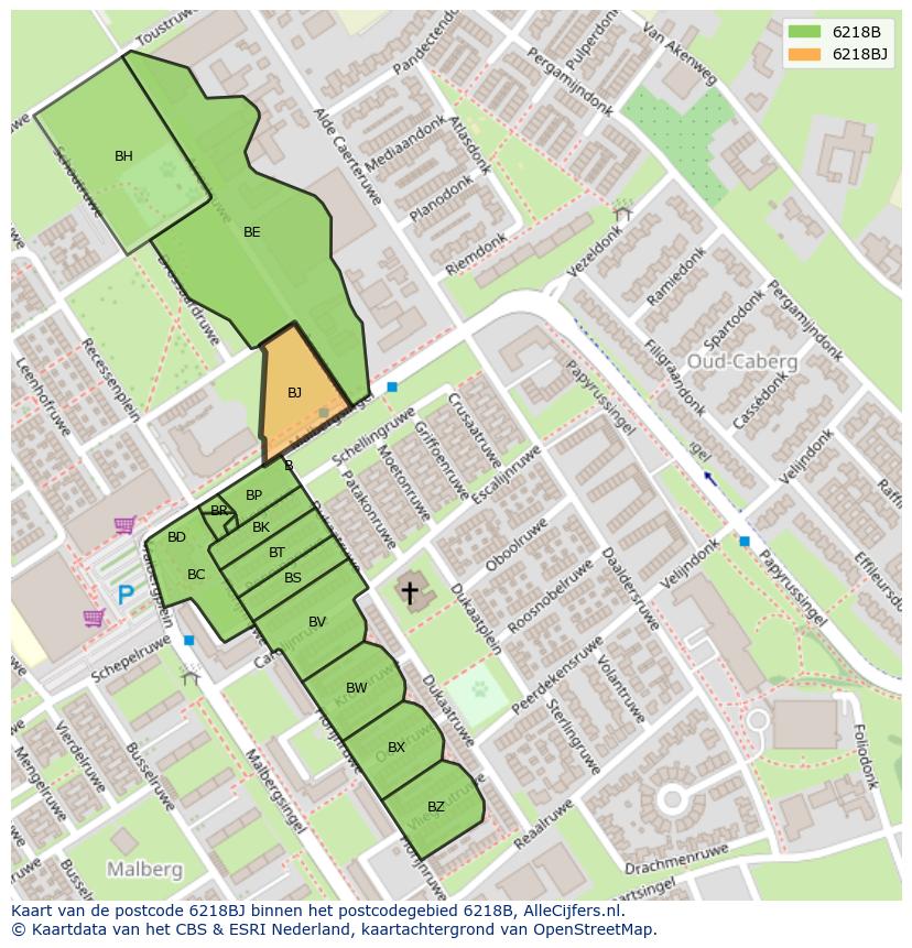 Afbeelding van het postcodegebied 6218 BJ op de kaart.