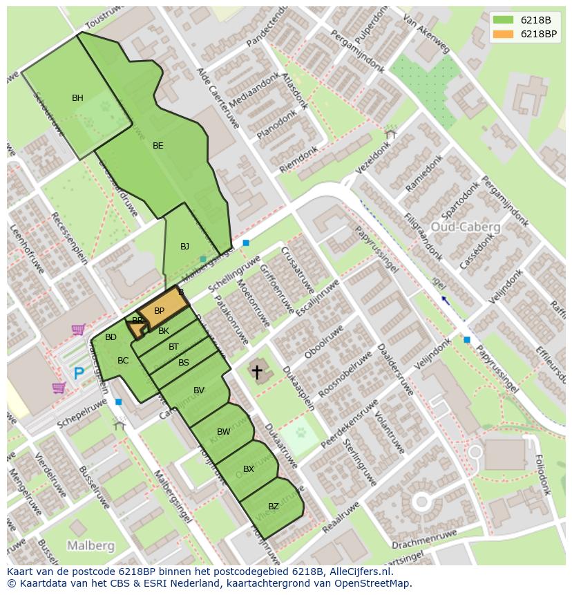 Afbeelding van het postcodegebied 6218 BP op de kaart.