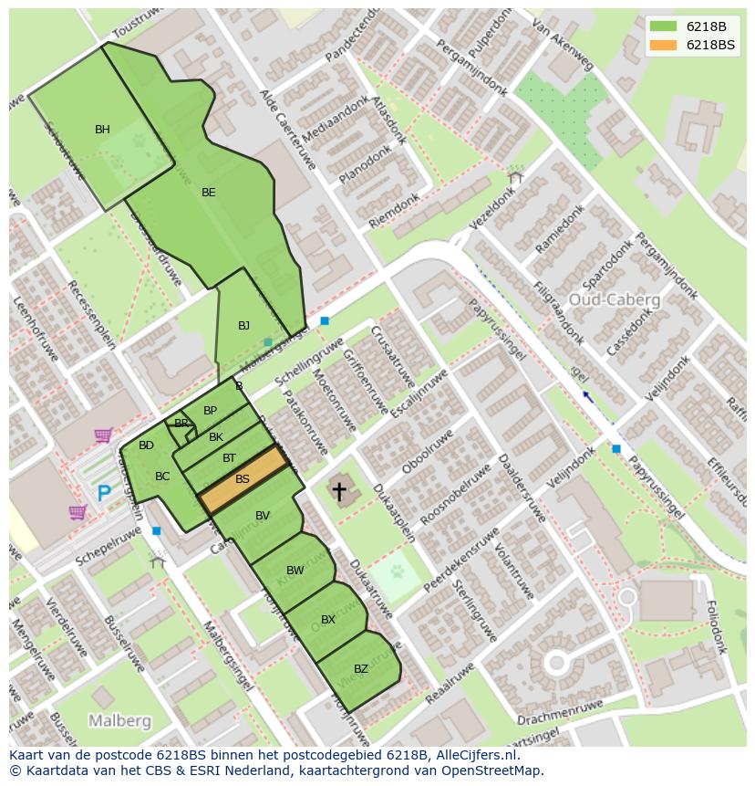 Afbeelding van het postcodegebied 6218 BS op de kaart.