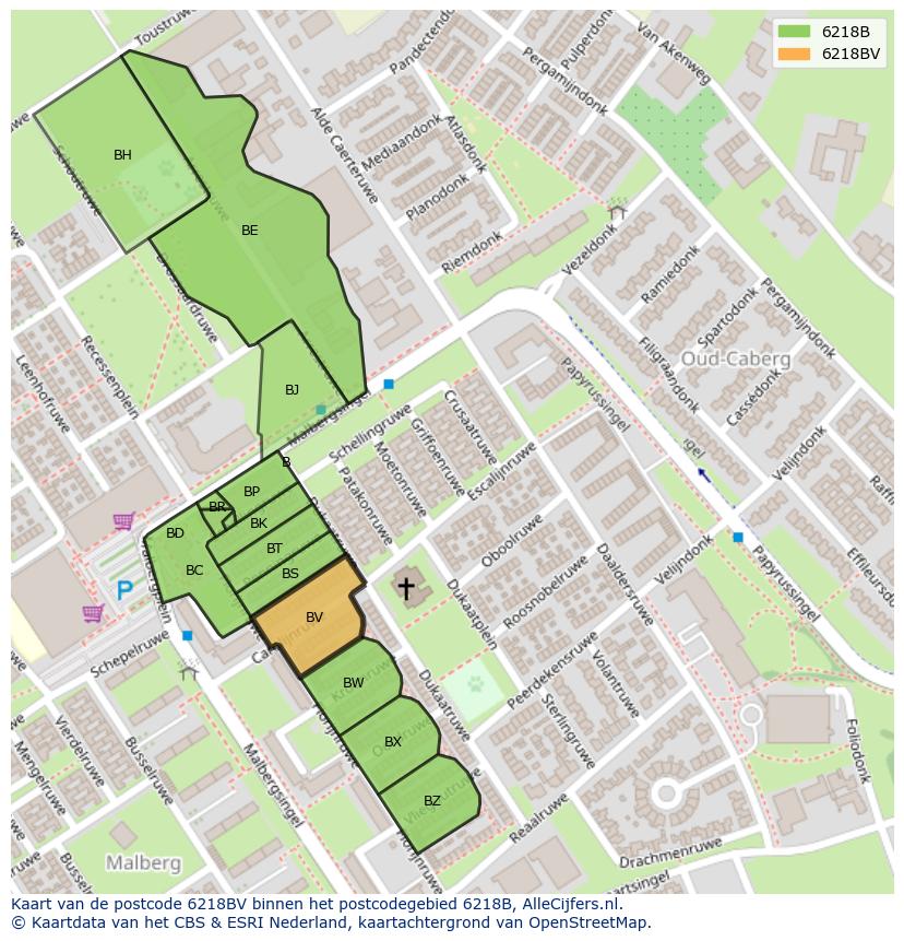 Afbeelding van het postcodegebied 6218 BV op de kaart.