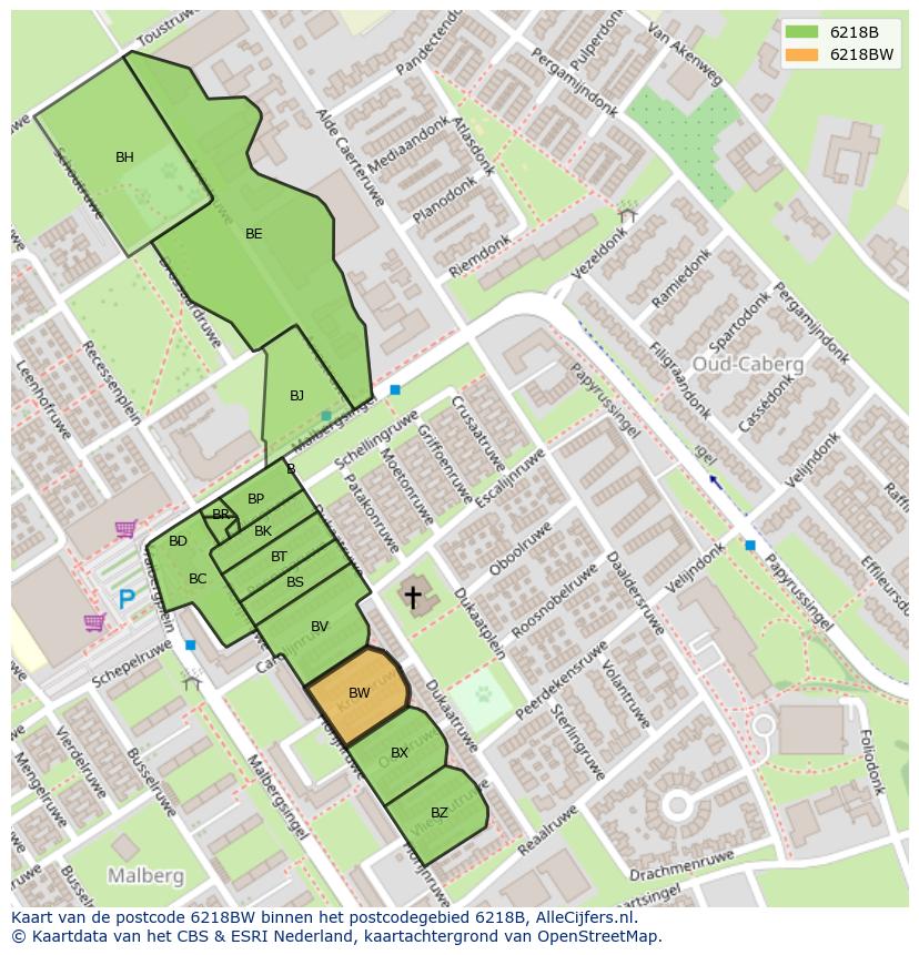 Afbeelding van het postcodegebied 6218 BW op de kaart.