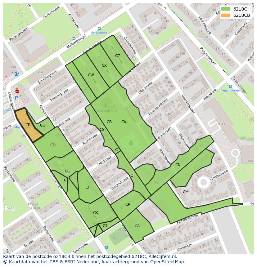 Afbeelding van het postcodegebied 6218 CB op de kaart.