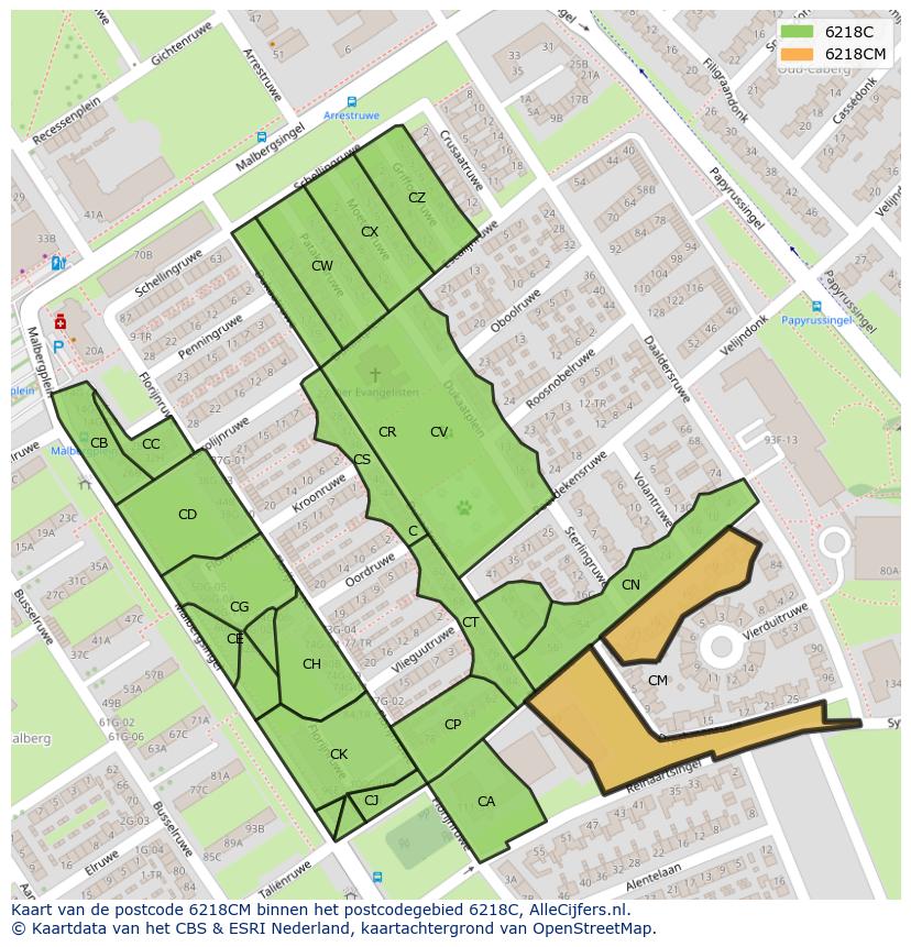 Afbeelding van het postcodegebied 6218 CM op de kaart.