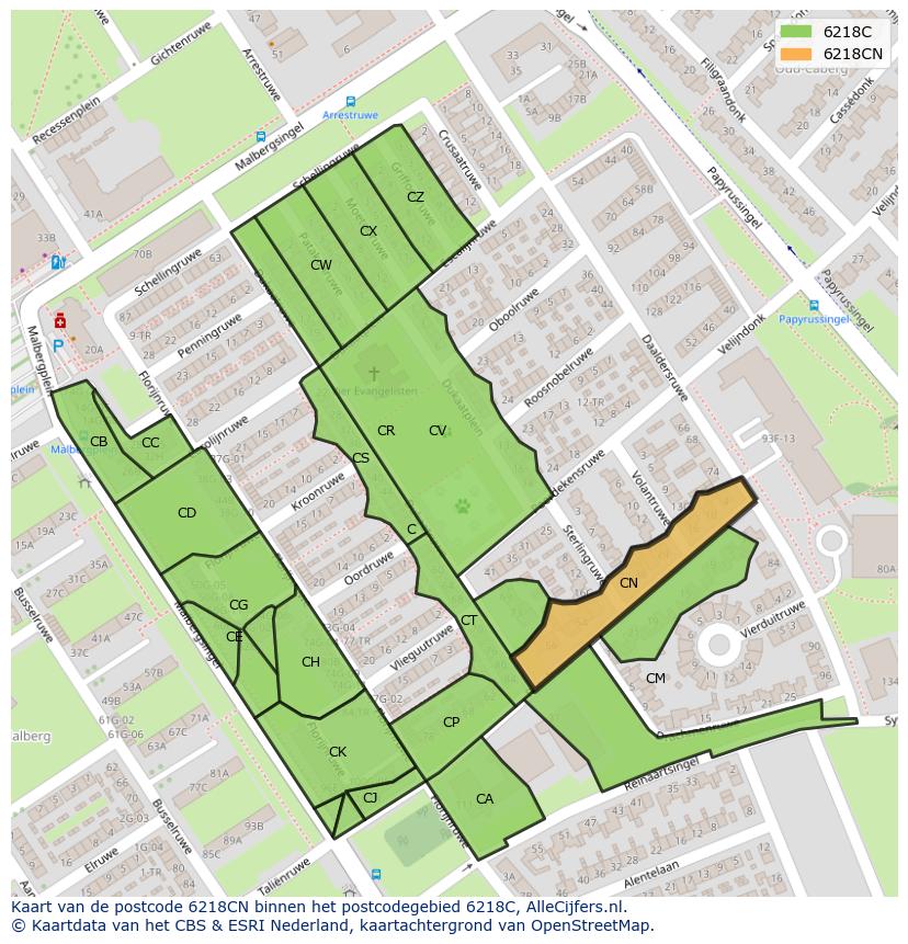 Afbeelding van het postcodegebied 6218 CN op de kaart.