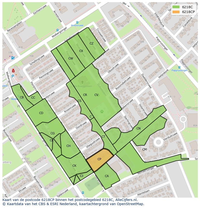 Afbeelding van het postcodegebied 6218 CP op de kaart.