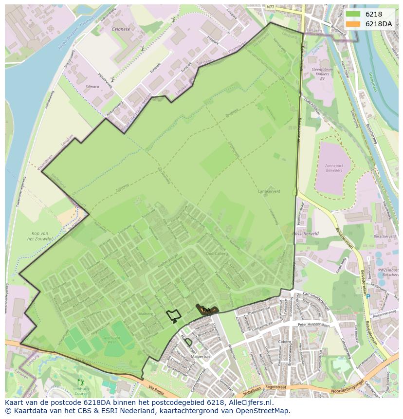 Afbeelding van het postcodegebied 6218 DA op de kaart.