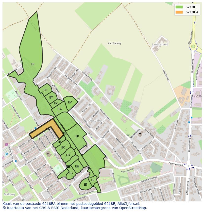 Afbeelding van het postcodegebied 6218 EA op de kaart.